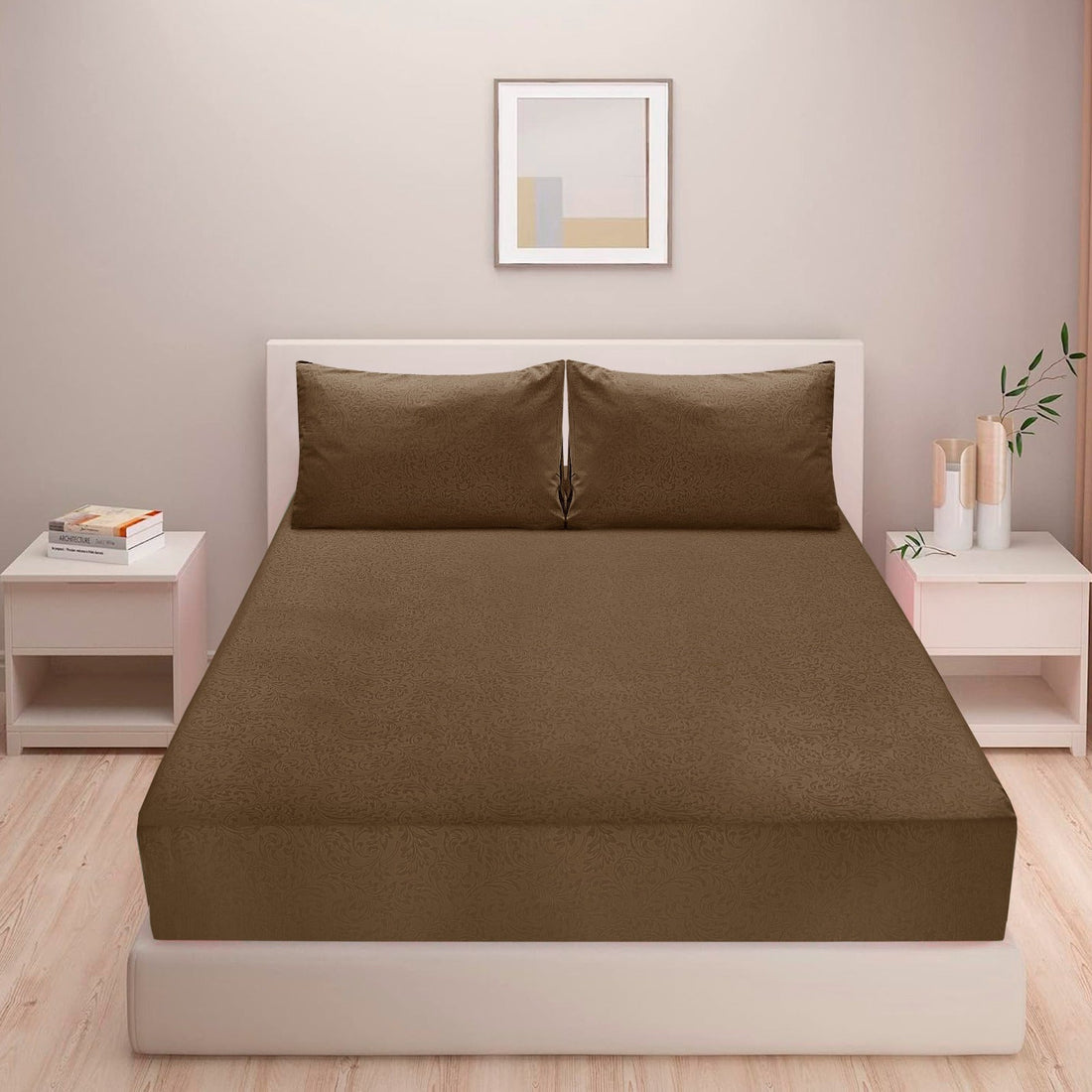 Mocha Brown- Fitted Sheet Set - King Cotton Punch